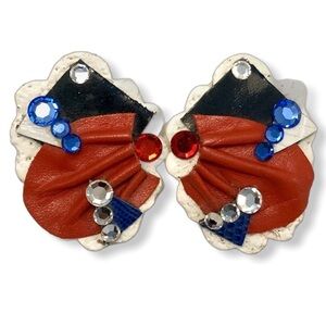 Lightweight Unique Handmade Leather/Resin/Rhinestone Earrings